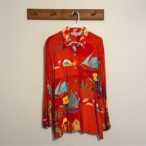 Vintage Howard Wolf Red Nautical Print Button Down Shirt Size XL
